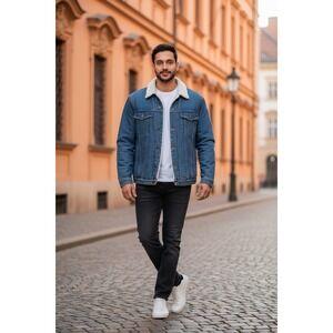 Oscar Jeans Mens Sherpa Lined Denim Coat 2XL Trucker Cowboy Western Rocabilly